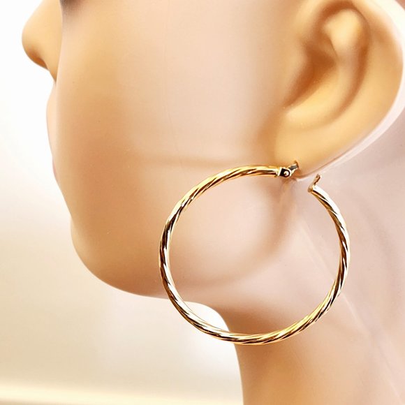 10K Yellow Gold Hoop Earrings, 45x45mm - Picture 1 of 9